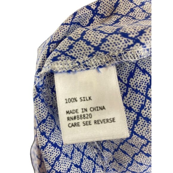 XS Cynthia Rowley Womens 100% Silk Blue Print Pullover Pleat Front Blouse - Picture 8 of 11